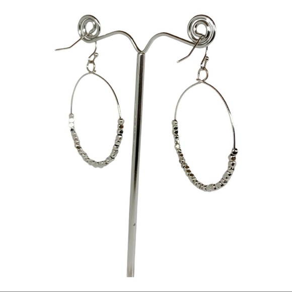 Silver Dangle Round Shape Earrings with silver Beads - Picture 3 of 3